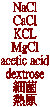 NaCl
CaCl
KCL
MgCl
acetic acid
dextrose
ӵ
